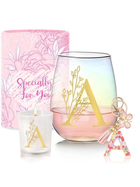 Personalized Birthday Gifts for Women Monogrammed Stemless Wine Glasses Unique Friendship Initial Gifts for Mom Sister Her Bride Wedding Gift