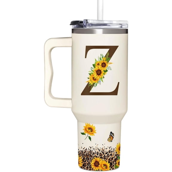 Personalized Birthday Gifts For Women - Sunflowers Monogrammed Cup For Boss Day, Christmas - Customized Gifts For Women, Mom, Wife, Coworkers, Boss Lady, Her - Custom Tumbler With Handle 40oz
