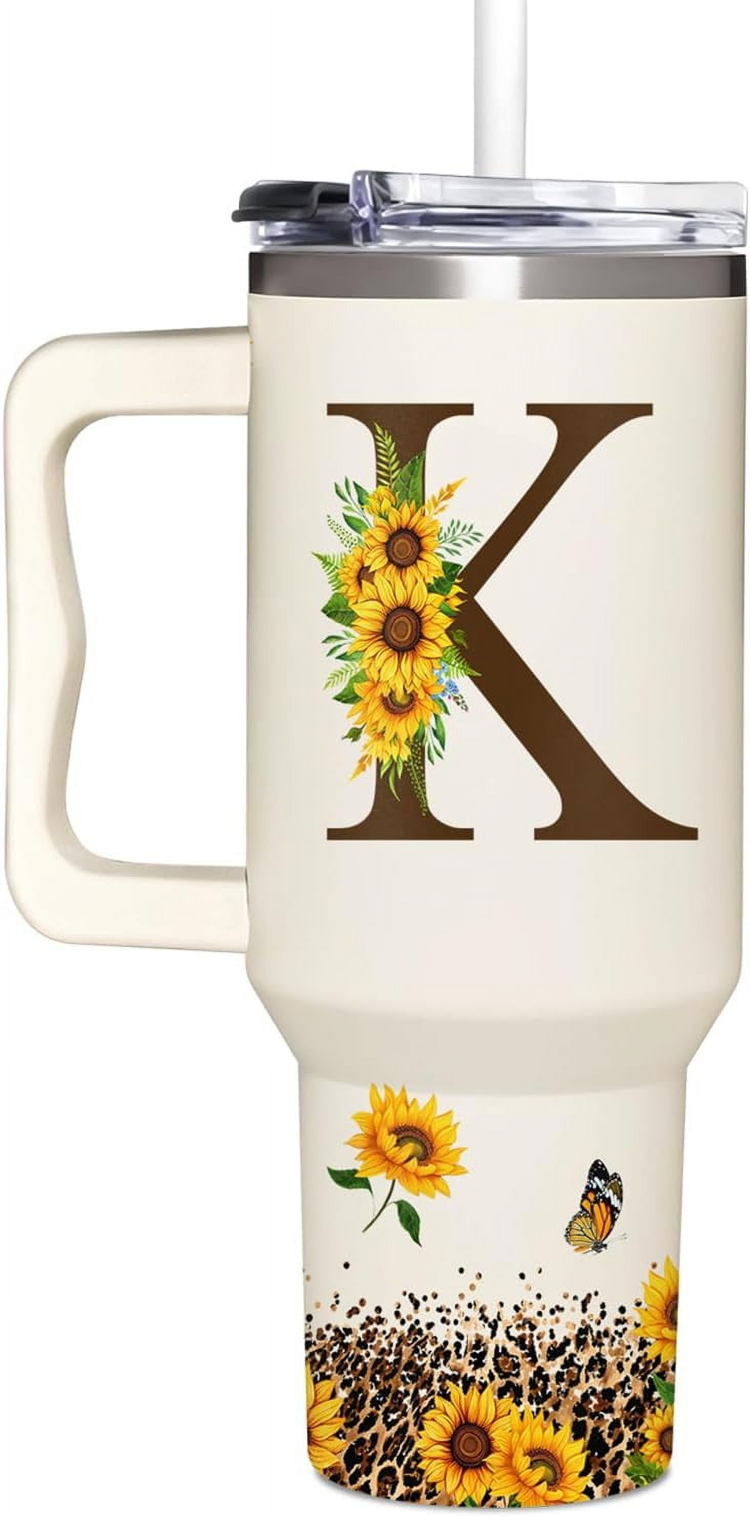 Personalized Birthday Gifts For Women - Sunflowers Monogrammed Cup For Mother's Day - Customized Gifts For Women, Mom, Grandma, Boss Lady, Her - Custom Tumbler With Handle 40oz