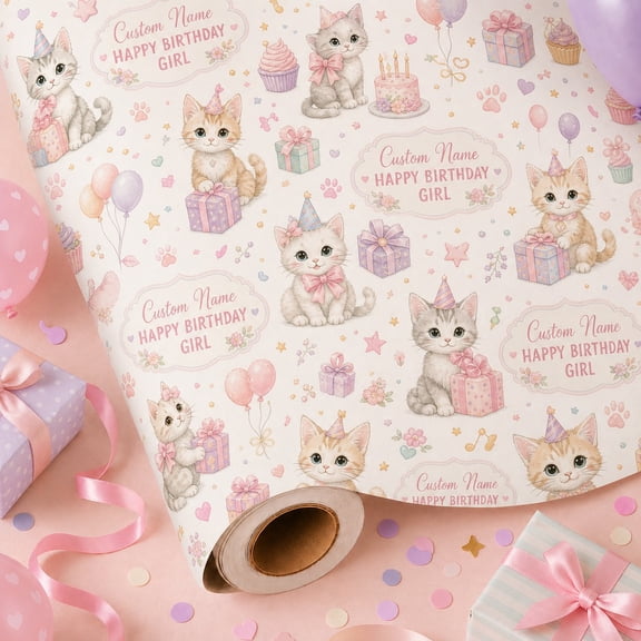 Personalized Birthday Wrapping Paper Kitty Party Paper Gift Wrap for Birthday Presents