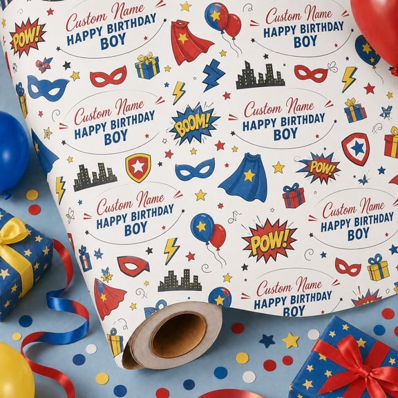 Personalized Birthday Wrapping Paper Superhero Paper Gift Wrap for Party Presents