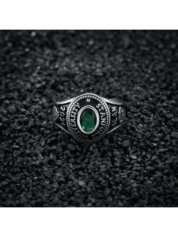 Personalized Birthstone Crest Signet Ring, Custom Name Engraved High School Class Ring, College Graduation Gift, Vintage Statement Jewelry