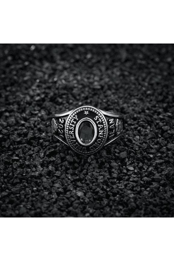 Personalized Birthstone Crest Signet Ring, Custom Name Engraved High School Class Ring, College Graduation Gift, Vintage Statement Jewelry
