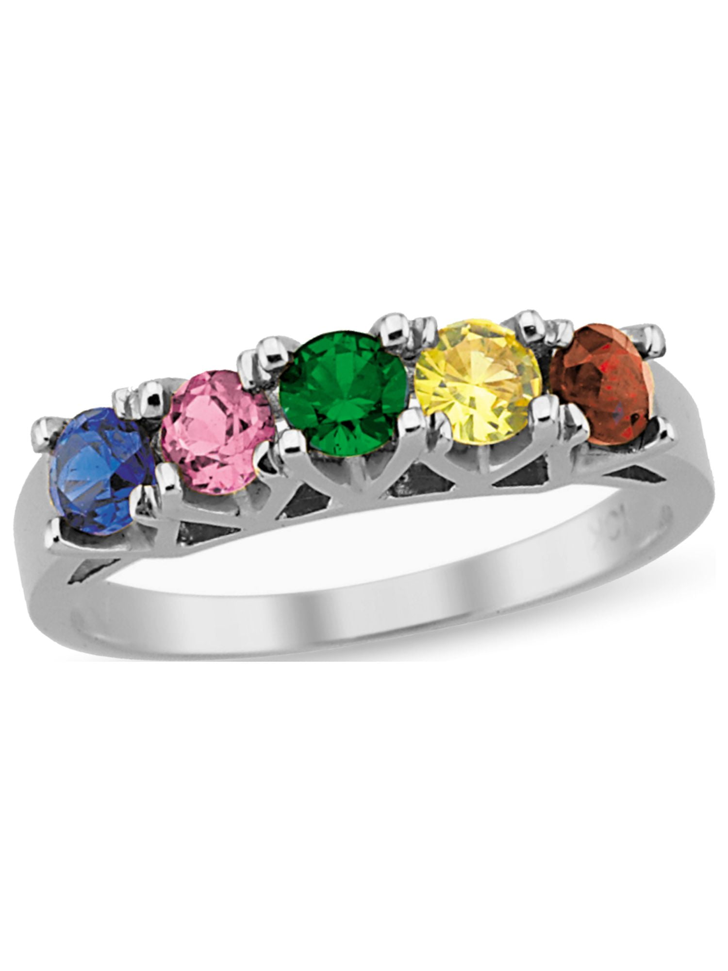 Personalized Birthstone Family Band Ring in Sterling Silver by Jewlster