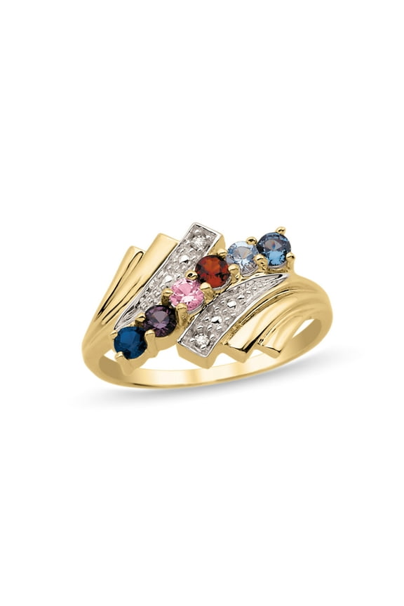 Personalized Birthstone Family Ring in 10K Gold with Diamond Accents by Jewlster