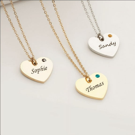 Personalized Birthstone Heart Name Necklace Jewelry Christmas Gift for Her