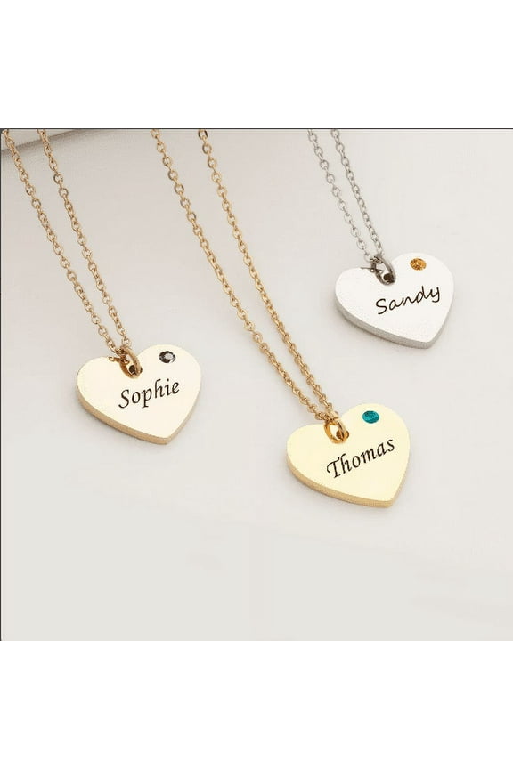 Personalized Birthstone Heart Name Necklace Jewelry Christmas Gift for Her