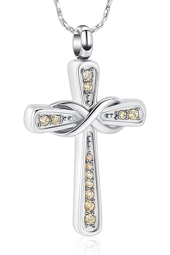 Personalized Birthstone Infinity Cross Urn Necklace For Ashes Birthstone Religious Cross Memorial Pendant Loved Ones Keepsake Gifts Cremation Jewelry for Ashes Religious Jewelry Gifts for Women