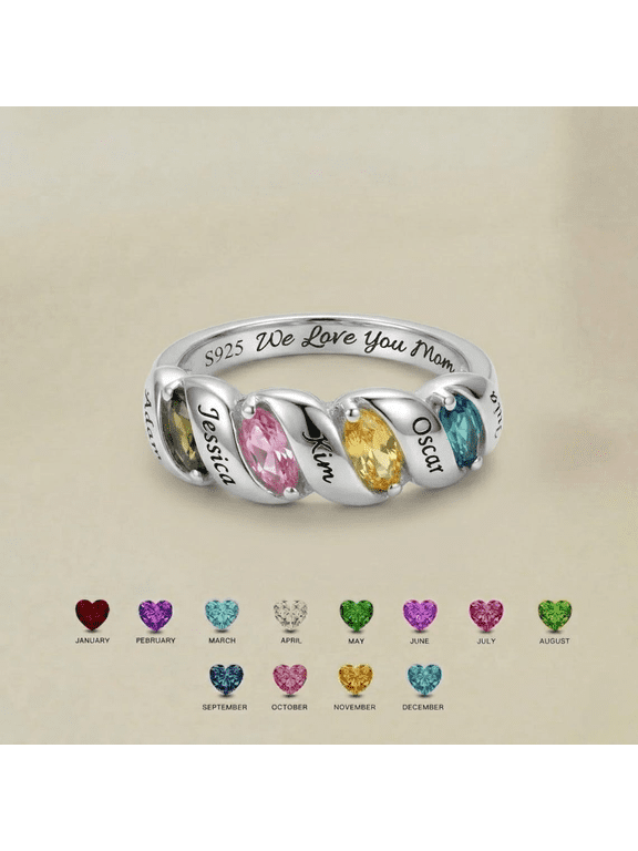 Personalized Birthstone Name Ring for Mom | Custom Family Ring Gift | Engraved Mothers Day Jewelry for Grandma