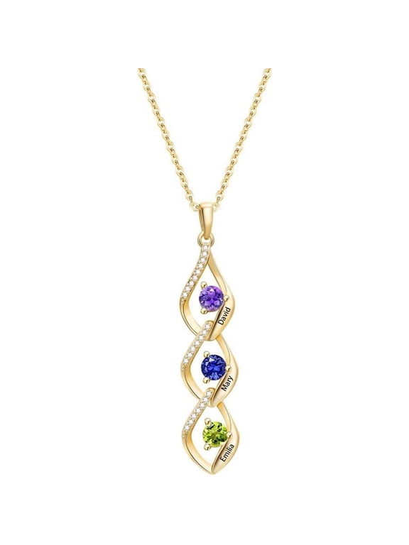 Personalized Birthstone Necklace with Names for Women, Custom Vertical Family Necklace with 1-6 Names and Birthstones, Engraved Infinity Pendant Jewelry Gift for Mom Grandma Wife