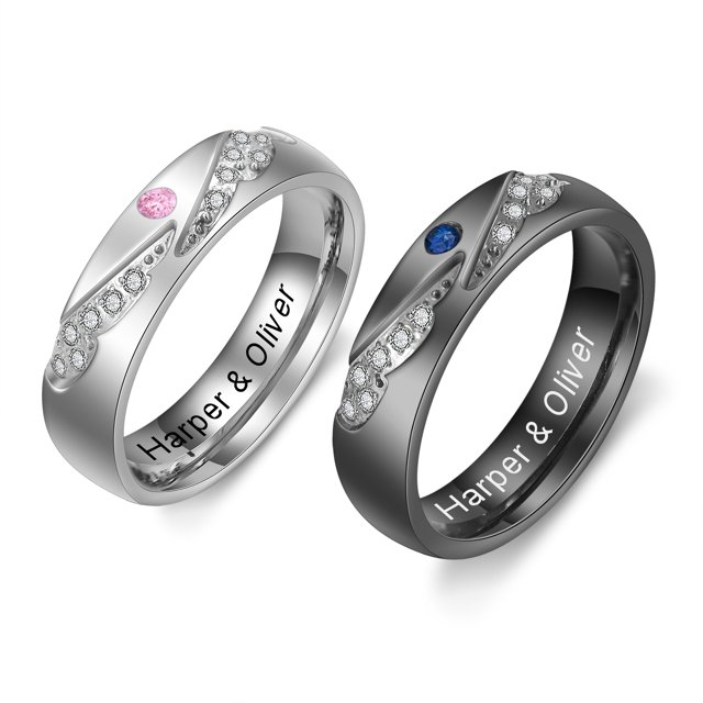 Personalized Birthstone Promise Ring Set Stackable Band Wedding Rings