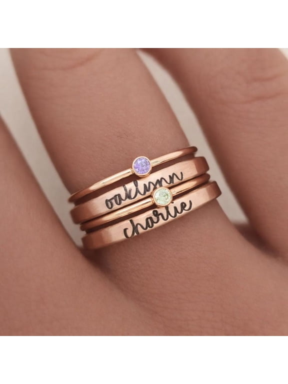 Personalized Birthstone Ring Set, Stackable Name Rings for Mom, Custom Family Jewelry, Birthstone and Name Stackable Rings, Mother's Day