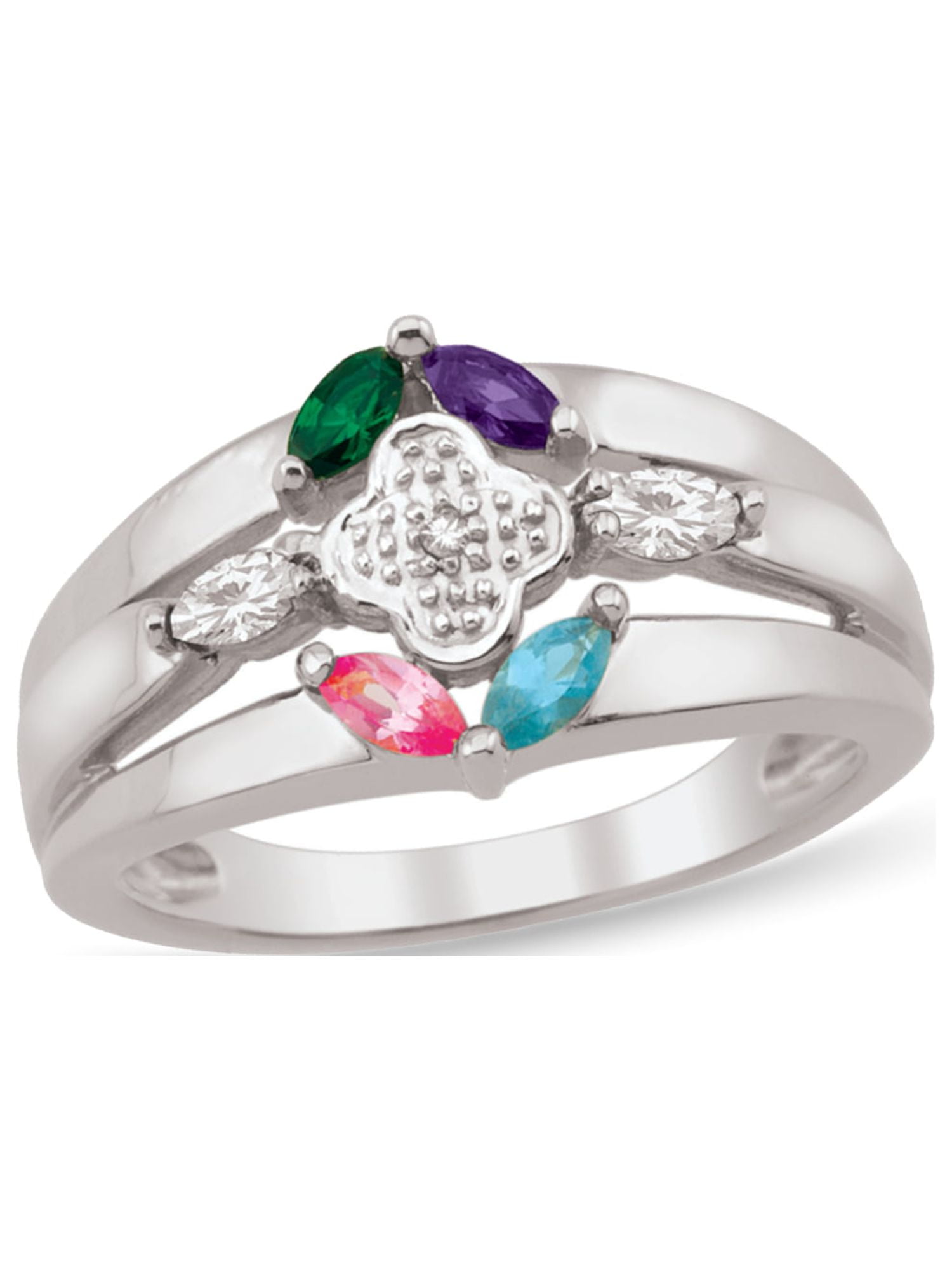 Personalized Birthstone Ring in Sterling Silver with Diamond Accents by Jewlster
