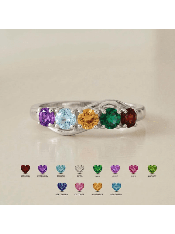 Personalized Birthstone Ring with 3-5 Stones | Wave Band Family Birthstone Ring for Mother Daughter Jewelry | Thoughtful Family Keepsake