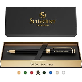 Personalized Black Ballpoint Pen - Stunning Luxury Pen, Jet Black Lacquer, Real Gold Plating, Schmidt Ink Refill, Best Engraved Ball Point Gift Set for Men & Women, Custom Name Engraving
