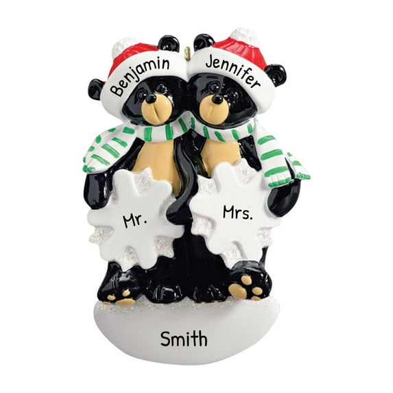 Personalized Black Bear Couple Ornament 2024 - Snowflakes Animal Ornaments for Christmas Tree Decor