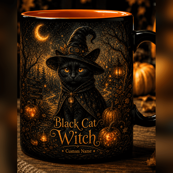 Personalized Black Cat Witch Ceramic Mug Halloween Gift