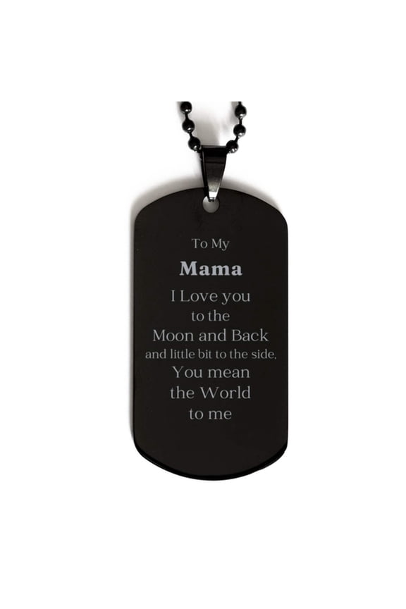 Personalized Black Dog Tag for Mama - I love you to the moon and back Engraved Necklace for Mothers Day, Birthday, Christmas, Graduation Gifts