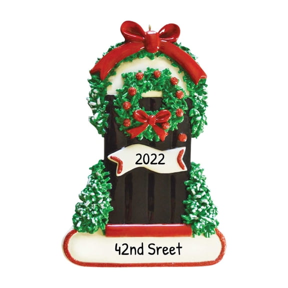 Personalized Black Door with Christmas Wreath Ornament - Housewarming Gifts for New House