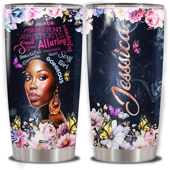 Personalized Black Girl Tumbler Melanin Insulated Cup Customized Name Stainless Steel 20oz 30oz Travel Coffee Mug With Lid Birthday Christmas African Gifts For Women Afro Girls Queen