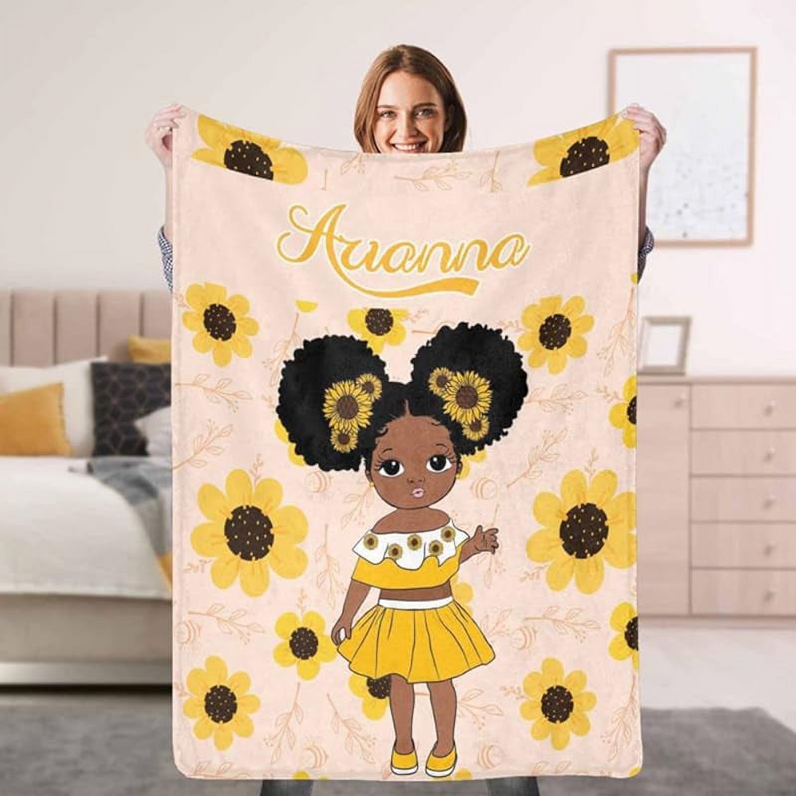 Personalized Black Girls Magic Blanket, Custom American African Throw
