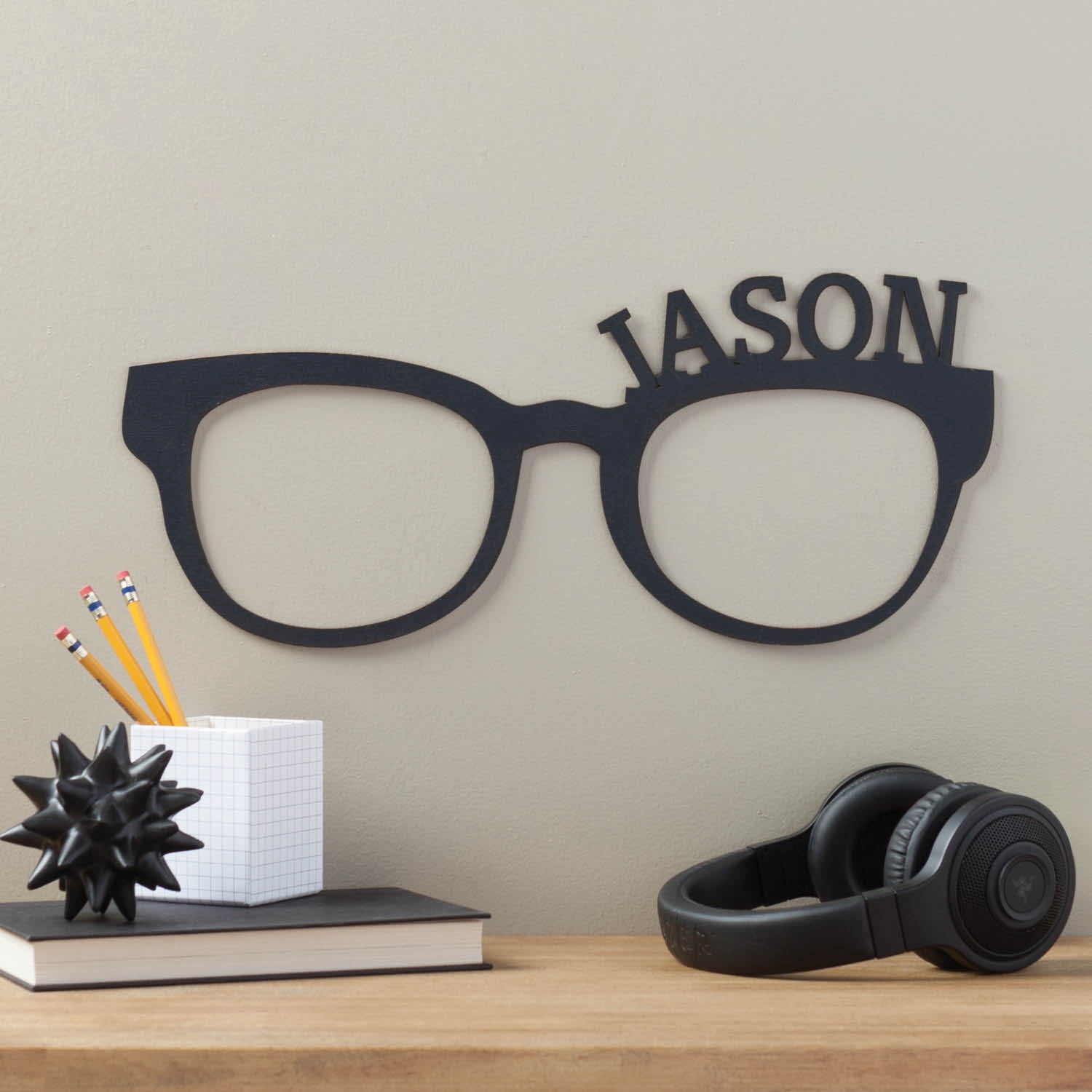 Personalized Black Glasses Wood Plaque