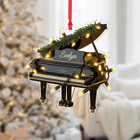 Personalized Black Grand Piano Acrylic Christmas Ornament Custom Name, Music Lover Holiday Tree Decor, Pianist Gift, Elegant Home Keepsake
