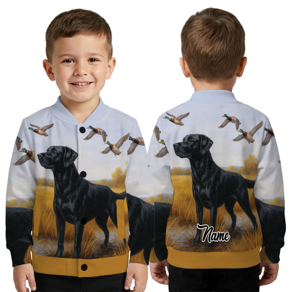 Personalized Black Lab Duck Art Baseball Jacket – Retriever Artwork Pet Lover Baseball Jacket, Custom Name Black Labrador Jacket
