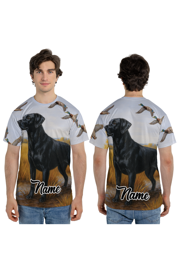 Personalized Black Labrador 3D T-Shirt, Custom Name Lab Retriever All Over Print Tee, Custom Name Dog Lover Gift 3D Print Shirt