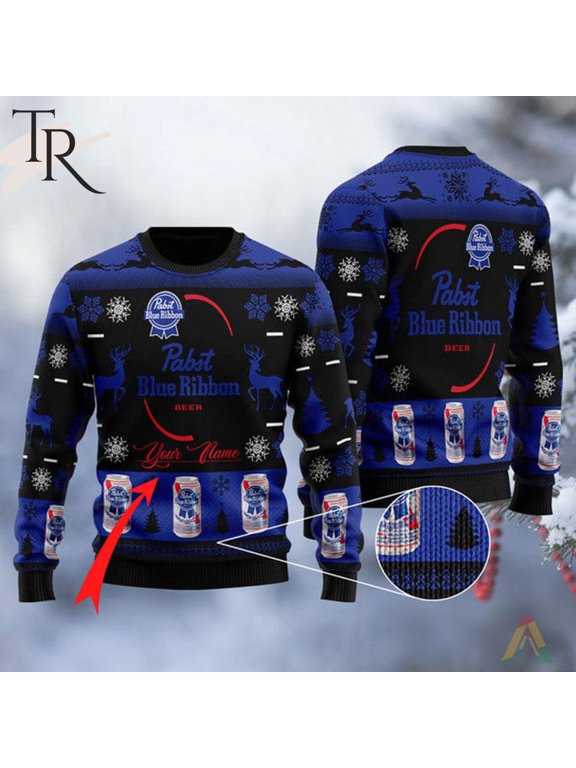Personalized Black Pabst Blue Ribbon Ugly Sweater