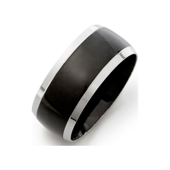 Personalized Black Plated Stainless Steel Lined Men's Band , Ring Sizes 9 to 13
