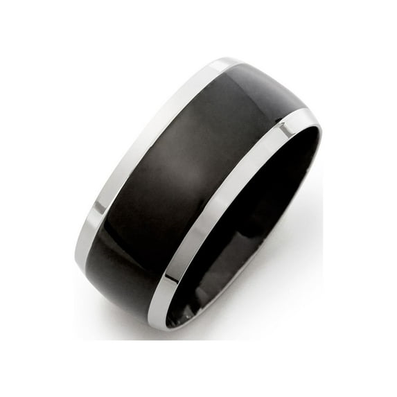 Personalized Black Plated Stainless Steel Lined Men's Band , Ring Sizes 9 to 13