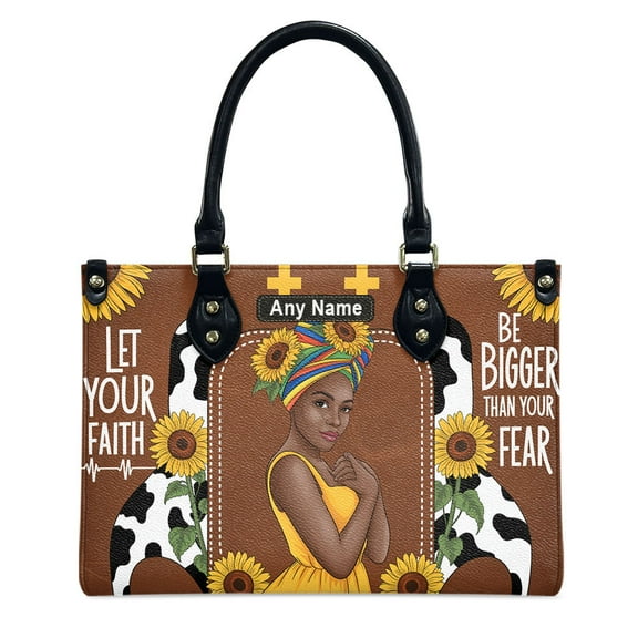 Personalized Black Queen Leather Bag, Gift for African American, Afro Black Girl, Mother's Day Gift, Church Bags for Women, Bible Bag, Purses For Moms, Sunflowers Bags 9MoNTB