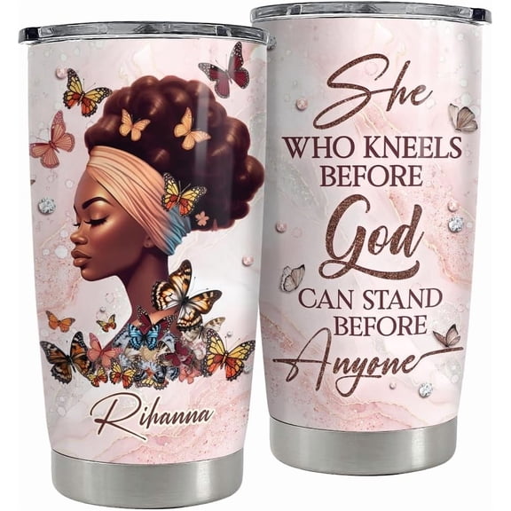 Personalized Black Queen Tumbler Faith Bible 20oz Tumblers with Lid Gift for African American Afro Black Girl Encouragement Birthday Women Day