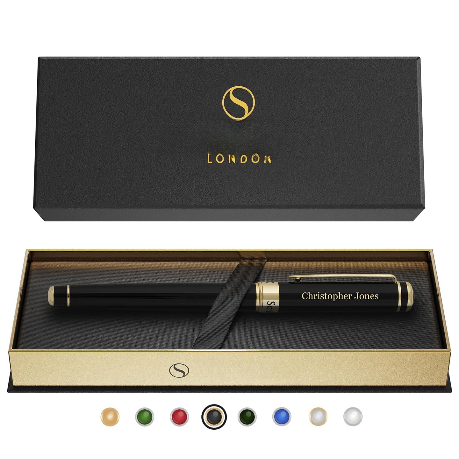 Personalized Black Rollerball Pen - Stunning Luxury  Jet Lacquer & Real Schmidt Ink Refill Engraved Roller Ball Gift For Men Women Custom Name Engraving