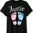 thumbnail image 1 of Personalized Black T-Shirt for Twins Austie with Pink & Blue Footprints, 1 of 5