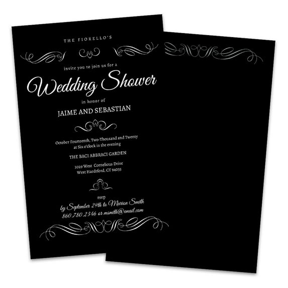 Personalized Black & White Scroll Wedding Shower Invitation