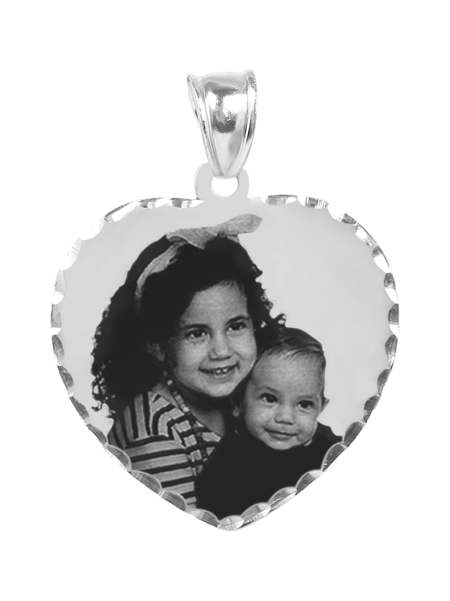Personalized Black and White Photo Charm with Diamond Cut Border
