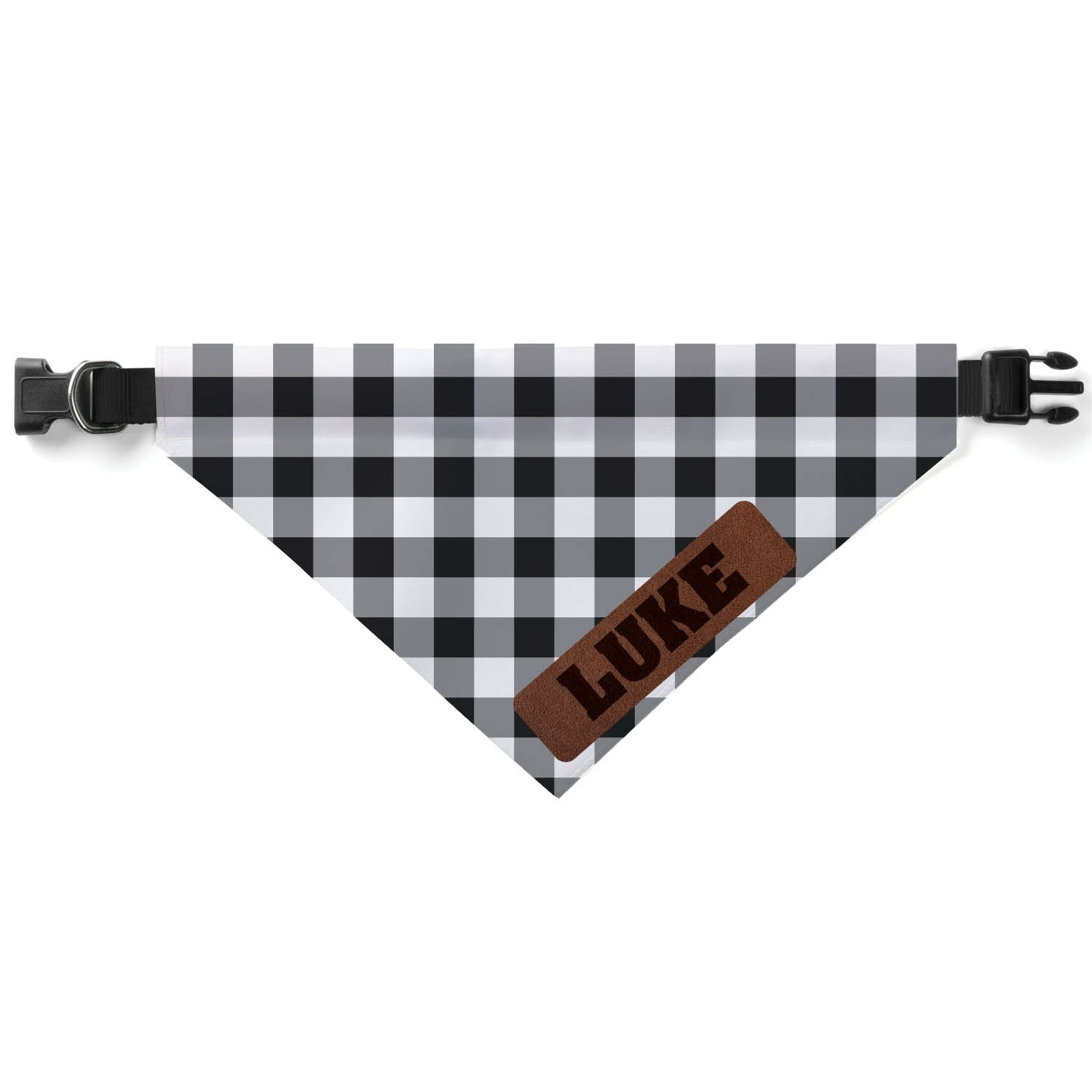 Personalized Black and White Plaid Pet Bandana
