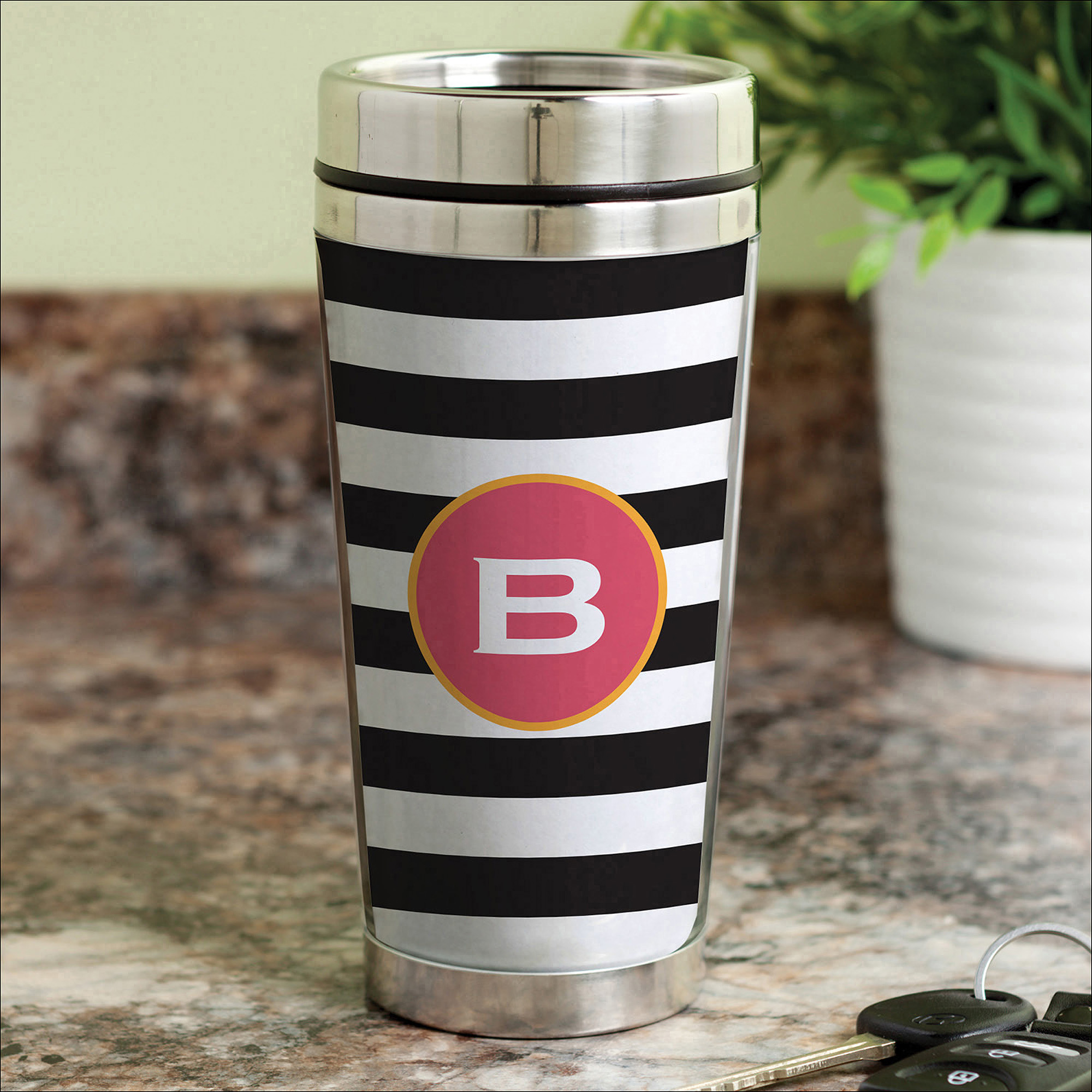 Personalized Black and White Stripes Travel Mug - image 1 of 1
