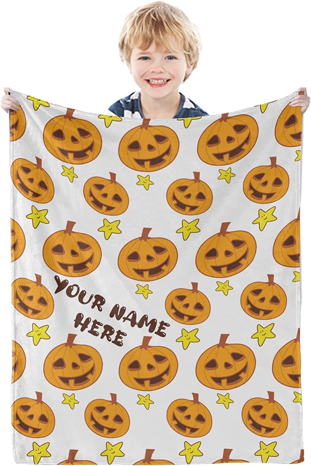Personalized Blanket Custom Baby Boy Name Blanket,Customizable Halloween Pumpkin Blanket for Sofa Couch,Funny Gifts for Christmas, Halloween,New Year, Birthday, Thanksgiving, Newborn Baby（50*60in）