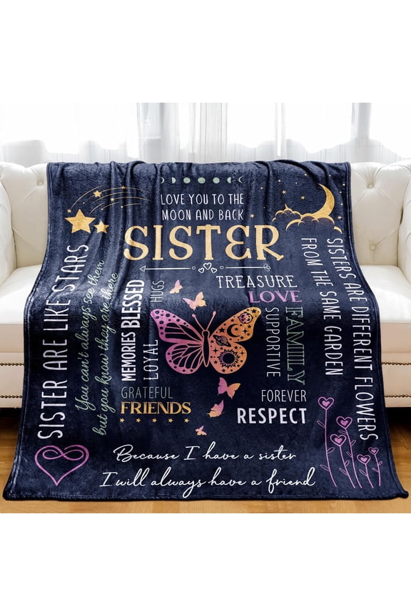 Personalized Blanket Gift for Sister, Love You to The Moon and Back, Birthday Gifts for Sisther, Throw Blankets Christmas Graduation Gift for Sister, Bestie