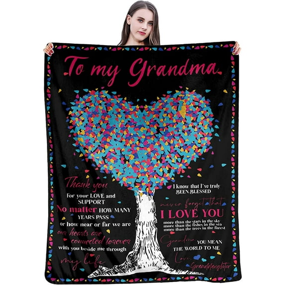 Personalized Blanket to My Grandma from Granddaughter Birthday Gifts for Grandma Mothers Day Best Retirement Gift Super Soft Warm Fuzzy Throw Blanket for Bed Couch Chair 50"x 40"