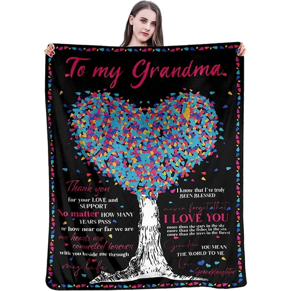 Personalized Blanket to My Grandma from from Granddaughter Super Soft Warm Fuzzy for Bed Couch Chair Love Tree Letter Throw Blanket Gifts for Birthday Christmas Anniversary 50"x40"