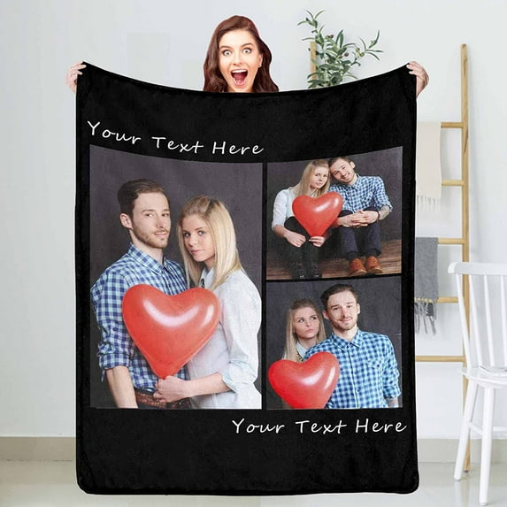 Personalized Blanket with Photo Text Custom Photo Blankets Customized Photos, Picture Blanket Gifts for Family and Friends on Christmas Wedding Mothers Day, Father Day Blankets