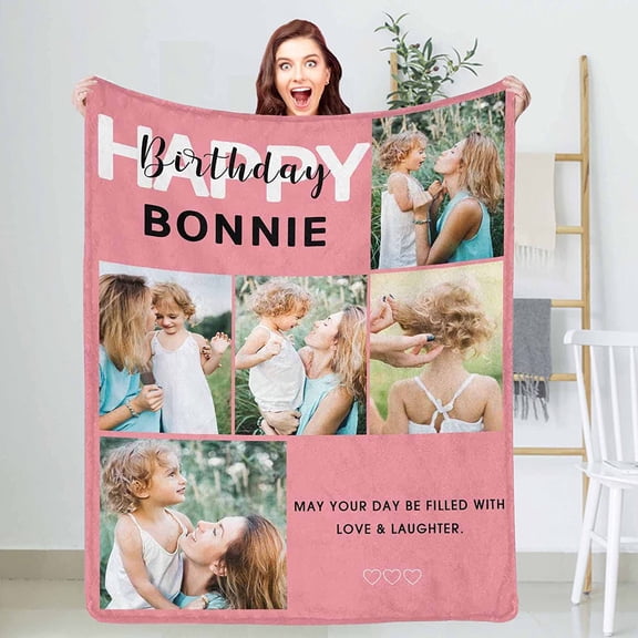 Personalized Blanket with Photo Text Custom Photo Blankets Customized Photos, Picture Blanket Gifts for Family and Friends on Christmas Wedding Mothers Day, Father Day Blankets