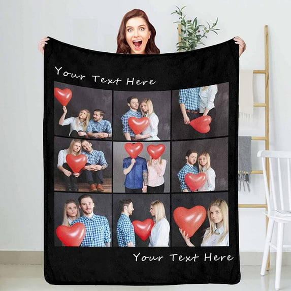 Personalized Blanket with Photo Text Custom Photo Blankets Customized Photos, Picture Blanket Gifts for Family and Friends on Christmas Wedding Mothers Day, Father Day Blankets