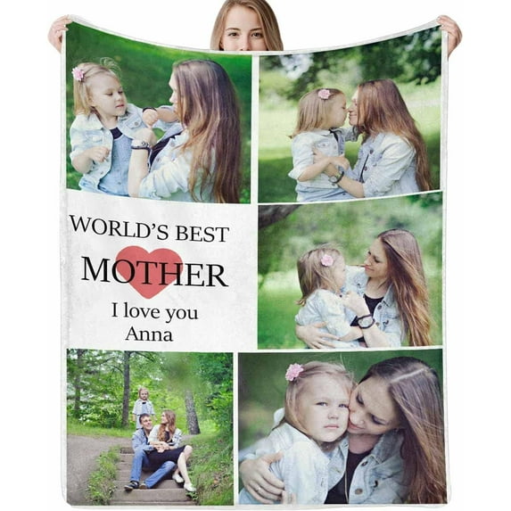 Personalized Blanket with Photo Text Custom Photo Blankets Customized Photos, Picture Blanket Gifts for Family and Friends on Christmas Wedding Mothers Day, Father Day Blankets