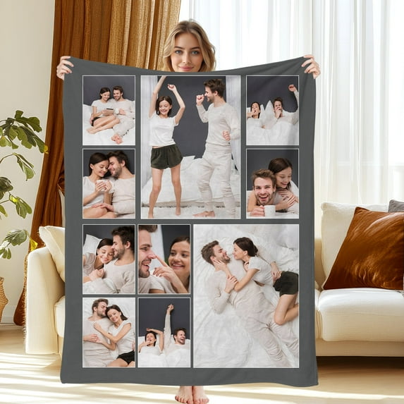 Personalized Blanket with Photo Text, Custom Soft Flannel Blanket Pets Adult Blanket for Couch Bedroom Living Room Christmas Valentine Birthday Gift