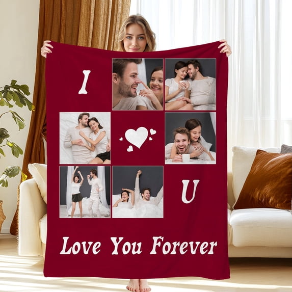 Personalized Blanket with Photo Text, Custom Soft Flannel Blanket Pets Adult Blanket for Christmas Valentine Birthday Gift, 30"x40"
